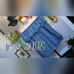 Michael Kors Denim Look Off Shoulder Ruffle Top MD